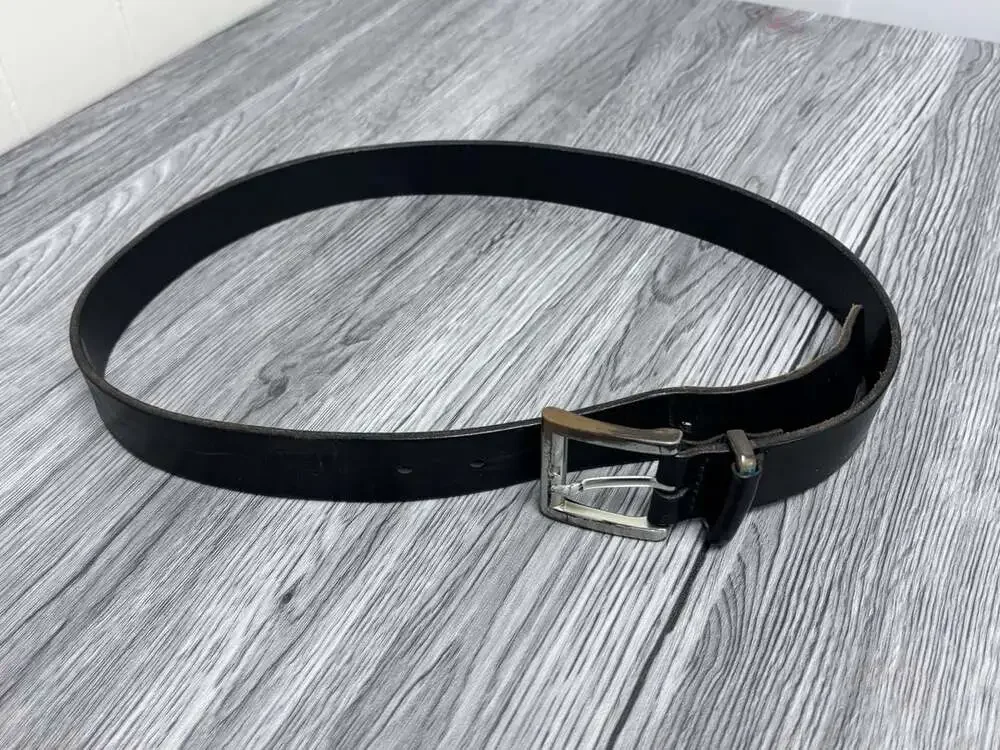 Structure Genuine Italian Leather Belt Black Silver Hardware